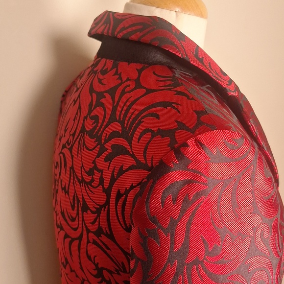 Kate Spad Flourish Swirl Brocade Blazer Black/Ripe Apple Size 4 - Picture 8 of 14